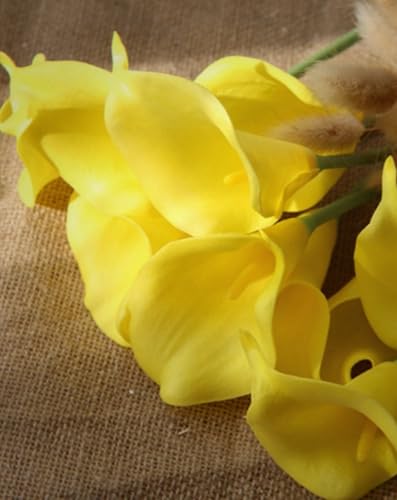 18pcs Real Touch Artificial Calla Lily Flowers for Decoration, Outdoor Wedding Bouquets, Lifelike Faux Flowers for Home, Garden, Party, and Event Decor (Yellow) - color: Yellow