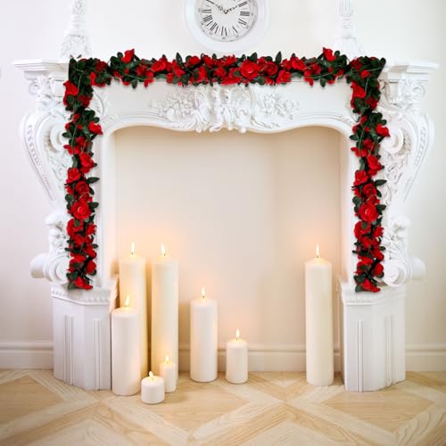 8Pcs 63Ft Red Rose Garland, Fake Flower Vines, Artificial Vine Flowers, Rose Hanging Garland for Party Wedding, Garden, Room Table, Christmas, Backdrop Wall Arch Decor - color: Red, size: 8Pcs-63Ft