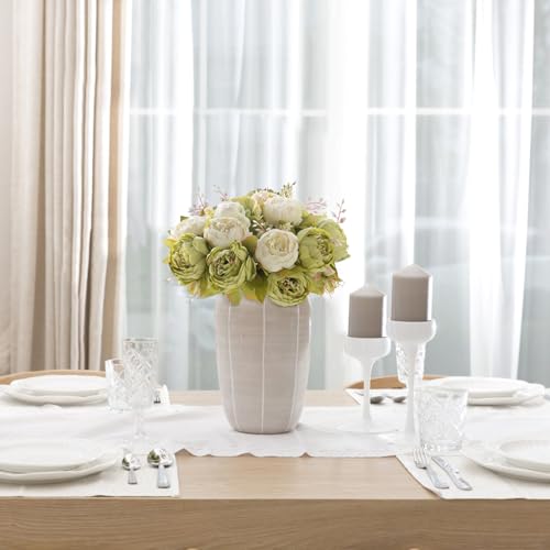 Mkono Peonies Artificial Flowers, 2 Packs 13 Stems Faux Peony Flowers Real Touch Fake Silk Bouquet for Arrangements Dining Table Centerpieces for Kitchen Bridal Wedding Party (2, New Green) - color: New Green