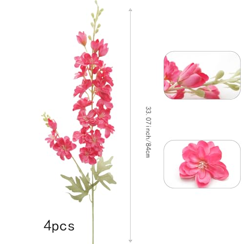 FERIAL 4pcs Artificial Delphinium Faux Rosered - color: Rose-red