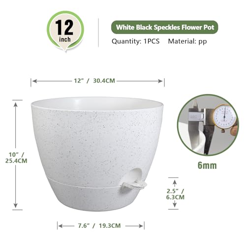 Meowell 12 inch Large Self Watering Pots for Indoor Outdoor Plants, Plant Pots with Mesh Drainage Holes for Garden House Plants, Plastic Planters with Reservoir for Flower, Speckled White - color: Speckled White, size: 12inch B