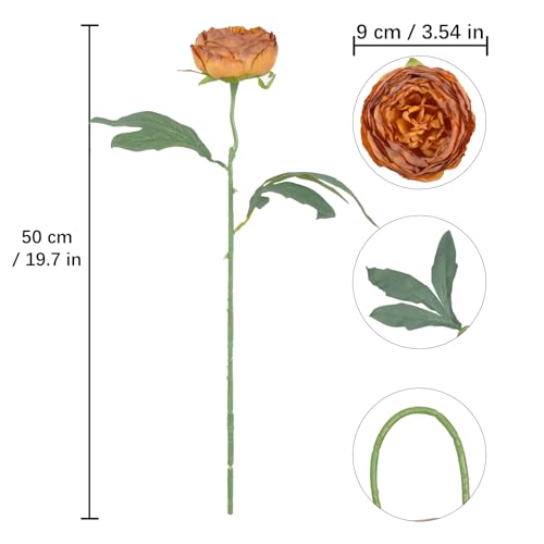 6PCS Burnt Orange Peony Artificial Flowers 19.7" Vintage Faux Peonies Silk Fake Flower Arrangements for Fall Wedding Bridal Bouquet Home Party Office Decoration (Burnt Orange) - color: Burnt Orange