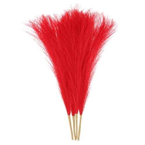 uxcell 4pcs Faux Pampas Grass 17 Inch 6 Stem Artificial Fake Dried Pampas Grass Decor for Floor Vase Filler, Wedding Decoration, Home Decoration, Red - color: Red