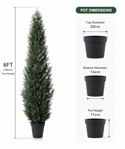 6 Feet Pre-Potted Evergreen Outdoor Artificial Cedar Tree for Front Porch Decor, Outdoor Entryway Decor Fake Tree, Tall Faux Tree with UV Resistant Coating (2 Pack) - color: 2 Pack