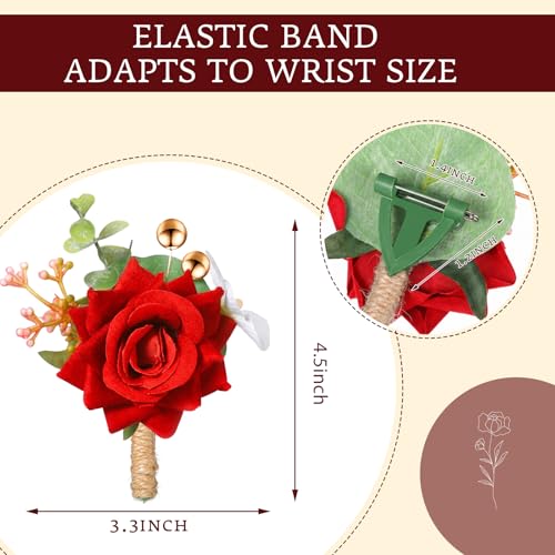 Sherr 12 Pcs Boutonniere for Men Wedding Flower Boutonniere Rose Corsage Set with Pin for Groom Groomsmen Prom Western Wedding Anniversary Dinner Fall Party Decor (Red) - color: Red