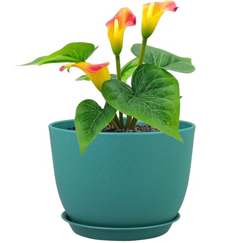 Meowell Plant Pots 12 inch, Plastic Planters with Drainage Holes and Saucers, Large Flower Pots for Indoor Outdoor Plants, Modern Decorative Pots for Garden House Plants, Blue Green - color: Blue Green, size: 12inch C