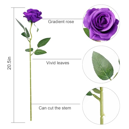 10pcs Purple Silk Roses Artificial Rose Flowers Long Stem for DIY Wedding Bouquet Table Centerpiece Home Décor - color: Purple