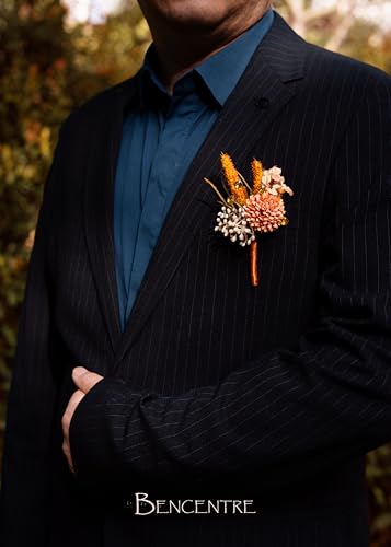 Burnt Orange Boutonniere for Men,Prom boutonnieres,Groom and Groomsmen Boutonniere for Wedding Ceremony Anniversary, French Country Wedding Themes (Set of 6) - color: Burnt Orange 2026, size: set of 6