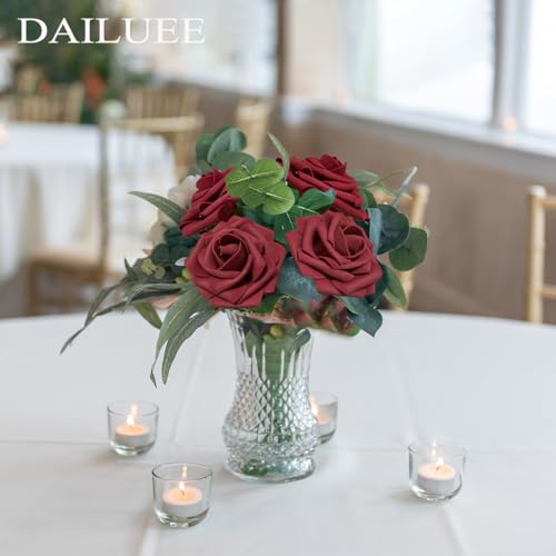 Artificial Roses Flowers 25Pcs Real Touch Roses with Stem Foam Fake Roses for DIY Wedding Bouquets Centerpieces Arrangement Party Baby Shower Home Decorations (Red) - color: Red