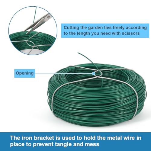 328 Feet Plant Twist Tie Plastic Coated Soft Garden Metal Wire 1mm Thin for Gardening, Home, Office (Green) - color: Green