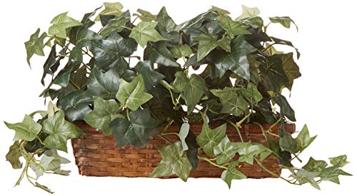 Nearly Natural 12.5in. Puff Ivy with Ledge Basket Silk Plants, Green,20.5'' x 6'' x 12''