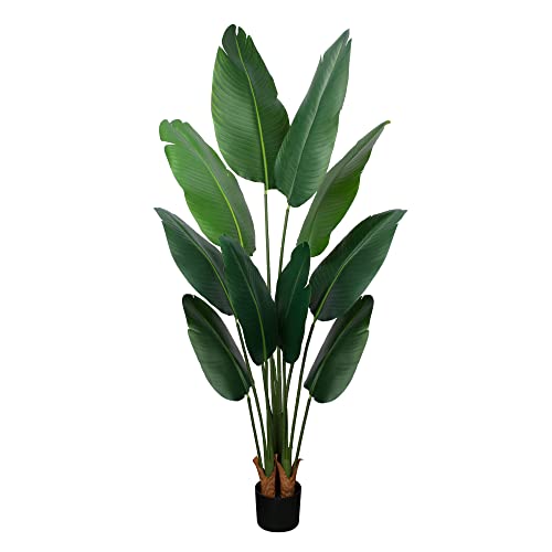 Yepdin Artificial Bird of Paradise Plant 5 Ft Tall Fake Banana Leaf Plant for Indoors and Outdoors,Faux Palm Tree with Plastic Pot for Office and Home Decor,L160 - style: 5 FT
