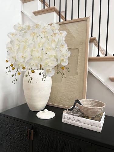 DILATATA 6PCS 32" Artificial Orchid Stems White Butterfly Orchid Faux Phalaenopsis Flowers for Home Wedding Centerpieces Office Table Decorations Real Touch Silk Orchids for DIY Floral Arrangements - color: White