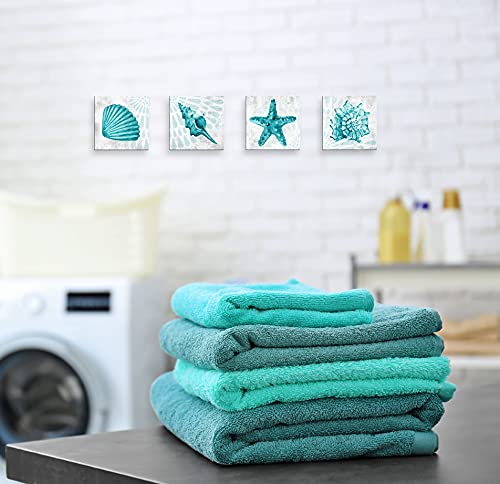 BQVCT Bathroom Wall Decor Teal Watercolor Starfish and Seashell Conch Wall Art Sea Creatures Pictures Ocean Theme Canvas Prints for Bedroom Home Artwork Decor Paintings - color: Teal