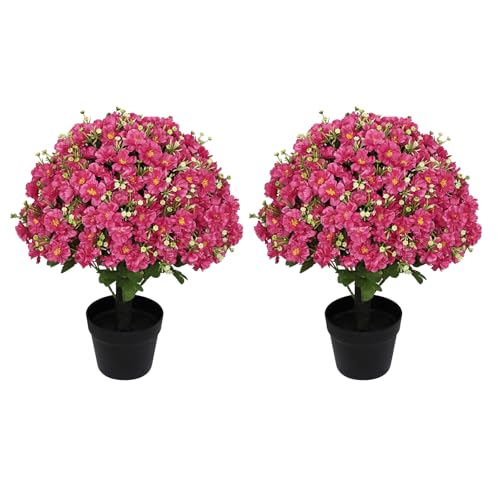 24” Artificial Flowers for Outdoors, Set of 2 UV Resistant Faux Plants in Cement Pots, Fake Floral Look Real for Front Porch, Entryway & Indoor Spring Decor - color: Artificial Flower Rose Red