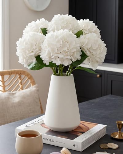 3Pcs Real Touch White Hydrangea Artificial Flowers - 16.7" 3D Latex Creamy White Faux Hydrangeas with 7.1" Large Head for Wedding Centerpieces, Vase Decor - color: White