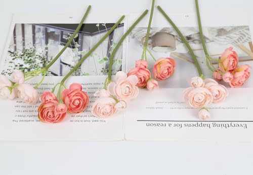 IPOPU Artificial Ranunculus Pink Silk Flowers with Stems 12PCS Mini Fake Flowers for DIY Wedding Bouquet Bridal Shower Decorations Floral Filler Flowers Centerpieces (Shade of Pink) - color: Shade of Pink