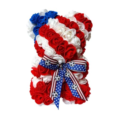 United States LED Artificial Rose Flower Bear, Valentine's Mother's Day, Christmas, Birthday,Thanksgiving Party Anniversary Girl Friend Wife Light Strips and Greeting Cards (US) - color: Us