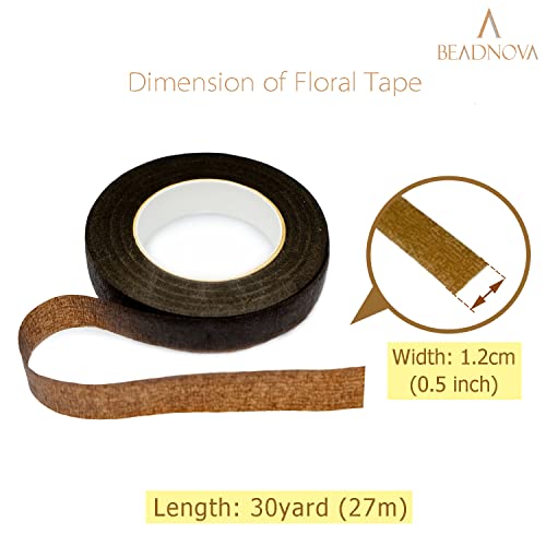 BEADNOVA Floral Tape 1/2inch Flower Tape Brown Floral Tape for Bouquets Floral Arranging Stem Wrap Craft (Brown, 30yards) - color: Brown