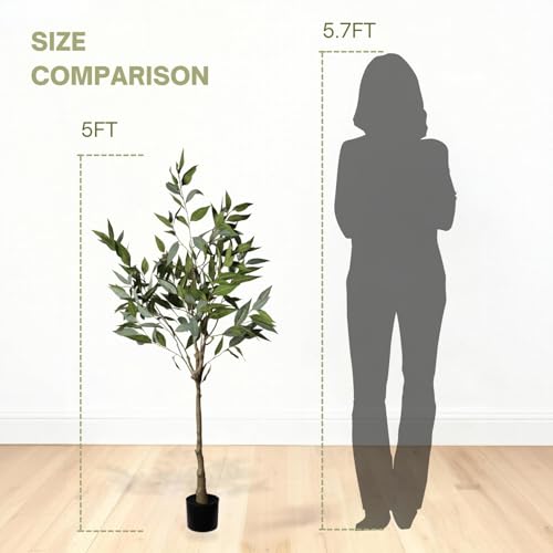 5FT Artificial Eucalyptus Tree,Modern Fake Eucalyptus Plant with Basket,Realistic Fake Potted Plant for Home Office Living RoomDecoration，(Indoor and Outdoor)