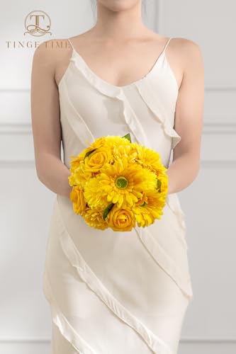 TINGE TIME Artificial Flowers Combo Box Set, Bright Yellow Gradient Color Fake Flower Leaf with Stems for DIY Wedding Bouquets Table Centerpieces Baby Shower Home Party Floral Arrangements Decorations - color: Deep Yellow