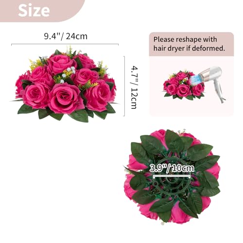 NUPTIO Flower Ball for Table Centerpieces: Hot Pink Artificial Rose Kissing Balls for Wedding Party Valentine Tables - 2 Pcs Faux Silk Floral Arrangements for Home Dining Event Decorations - color: Hot Pink, size: 2 Pcs