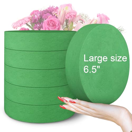 Max Shape 6 Pcs Floral Foam Round Blocks, Large Wet and Dry Green Foam for Artificial and Fresh Flower Arrangement,Flower Foam Blocks for Wedding Party Decorations (6.49 Inch) - size: 6.49 Inch