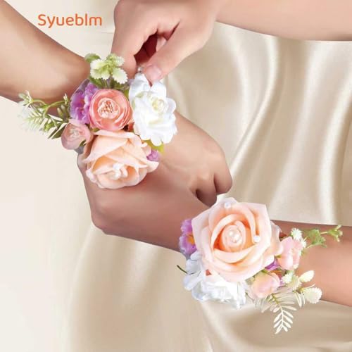 2Pcs Champagne Wrist Corsage, Artificial Rose Corsage Wristlet Bracelet for Wedding Prom Bridesmaid Bride Flower Girl Party. - color: Champagne, 2pcs Wrist Corsage