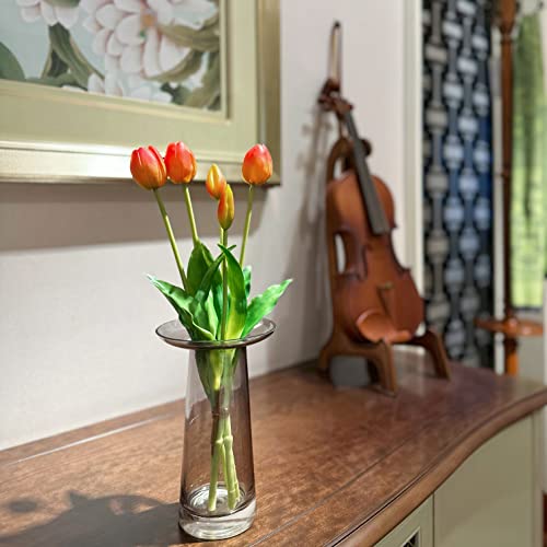16-inch Premium Real Touch Fake Tulips, Artificial Flowers with Buds, Flexible Stem Easy to Shape, Faux Tulips (Vase not Included), 5-Pack Set of Sunset Orange - color: Sunset Orange