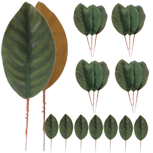 VOSAREA 30pcs Artificial Magnolia Leaf Stems Branches : Faux Green Leaves Garland for Home Decor — Realistic Fake Plant Wreath & Large Flower Spray Arrangement Filler