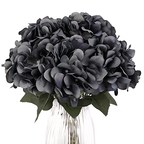 Jim's Cabin Artificial Flowers Silk Hydrangea Arrangements 1Bouquet with 5 Big Heads Fake Flower Bunch for Women Bedroom Wedding Cabin Decor DIY (Grey) - color: Grey