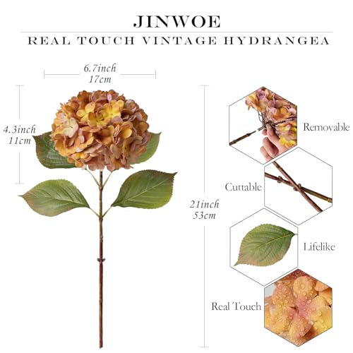 JINWOE 4pcs 20Inch Real Touch Silk Artificial Hydrangea, Yellow & Purple Artificial Flowers Heads with Stems Fake Hydrangeas Flowers for DIY Wedding Centerpiece Home Fall Boho Decor - color: Yellow