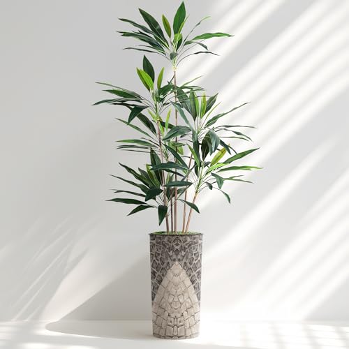 SIGNWIN Artificial Tree in Geometric Pattern Planter, Fake Dracaena Tree Silk Tree for Indoor and Outdoor Home Decoration - 66" Overall Tall (Plant Pot Plus Tree) - style: Dracaena Tree