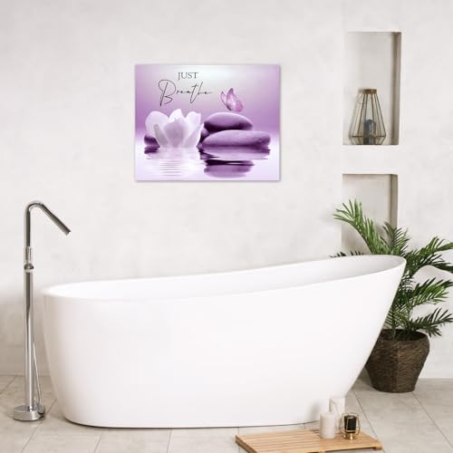 LB Modern Purple Wall Art for Bathroom Zen Spa Water Lily Flower Canvas Wall Art Wall Paintings Home Decor Nature Butterfly Wall Pictures for Living Room Bedroom Office Ready To Hang,10x8 Inch - color: Purple, size: 8"L x 10"W
