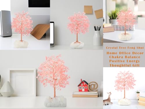 Gemstone Crystal Tree of Life,Natural Rose Quartz (406 Stones) with Clear Quartz Base,Chakra Balancing Positive Energy Feng Shui Home Decor Bonsai Money Tree,Birthday Gift 8.5"-9" - color: Rose Quartz Tree With Quartz Base