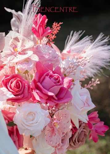 Hot Pink Bridal Bouquets for Bride,14 Inch Wedding Bouquets, for Wedding Ceremony, Anniversary, Party and French Rustic Vintage Wedding,Artificial Flowers - color: Hot Pink, size: 14 Inch