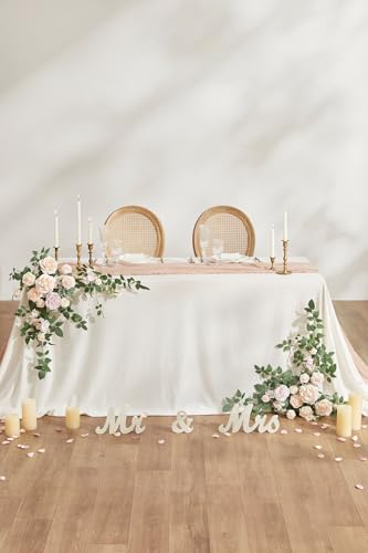 Ling's moment 2PCS Blush Cream Artificial Floral Swags Wedding Arch Flowers Rose Garland Centerpieces Greenery Arrangements for Sweetheart/Head Table Easel Wall Entryway Board Backdrop - color: Pk-blush & Cream