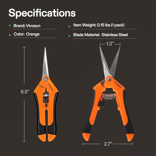 VIVOSUN 6.5 Inch Gardening Scissors Hand Pruner Pruning Shear with Straight Stainless Steel Blades Orange 1-Pack - style: Orange Straight Blade