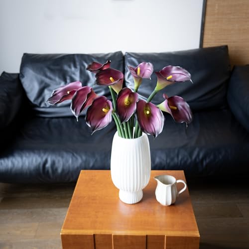 DUYONE Artificial Flowers Calla Lilly 25.6'' Large Fake Bouquet Long Stem Plants 5 Pcs for Home,Living Room,Bedroom,Dining Table,Office,Weddings Party Garden Décor(Purple) - color: (No Vase) 5pcs Purple