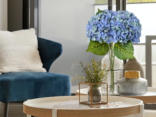 ZYTUYO 20 inches 4 Pcs Blue Green Real Touch Hydrangea Artificial Flowers Boho Lifelike Real Looking Latex Hydrangeas Flower with Long Stem for Home Decor Spring Table Centrepiece - color: Blue Green