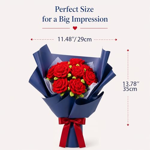 Crochet Flowers Red Roses Bouquet 9 Crochet Roses Flower for Wife Gift, Lover Anniversary Valentine's Day Bouquet for Her, Birthday, Wedding - color: Red