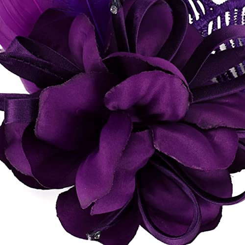 Song Qing Women's Fascinator Feather Flower Pin Brooch Corsage Bridal Hairband Derby Hat Cocktail Party Wedding - color: A1 Purple