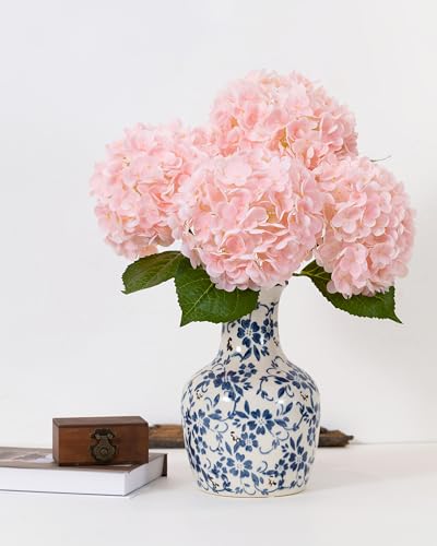 DuHouse 3Pcs Large Hydrangea Artificial Flowers,Latex Real Touch Hydrangea with Long Stems & Leaves for Home Decor Party Floral Arrangements Wedding Bouquets Centerpieces(Pink) - color: Pink, size: 3pcs