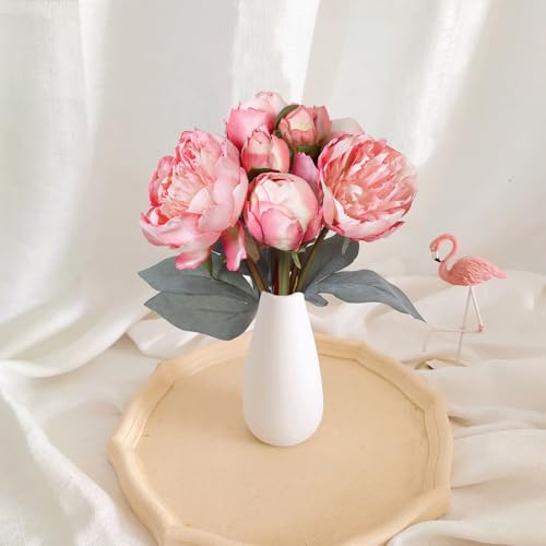 TOCHGREEN Artificial Peonies Silk Flowers 2 Bouquets Vintage Fake Peonies 14pcs Heads Faux Peony Flowers with Stems for Home Wedding Table Decoration Bridal Bouquet Floral Arrangement (Pink, 2PCS) - color: Pink