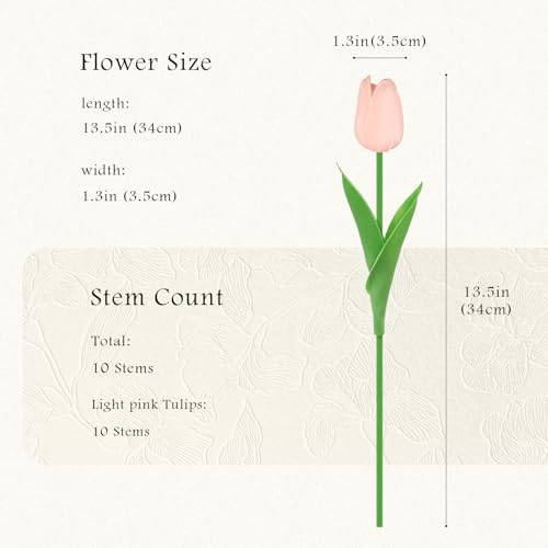10Pcs Light Pink Tulips Artificial Flowers Real Touch Faux Tulips PU Fake Flowers for Home Decor - Easter Spring Table Arrangement in Vase (Bedroom, Living Room, Kitchen) - color: Light Pink-10