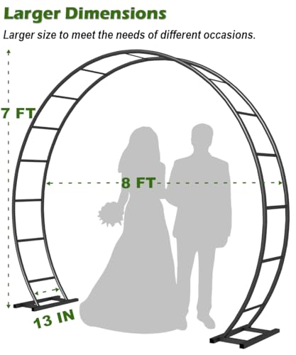 Queension Metal Wedding Arch | for Ceremony Party Decoration 8Ft Wide 7Ft High,Garden Arch Trellis with Ground Bases for Climbing Plants,Outdoor Garden Arbor for Roses Vines, Round Frame, Black - color: Black, size: 8FT