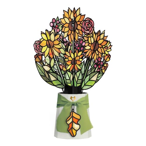 Lovepop Golden Hour Sunflower Suncatcher Bouquet - 3D Sunflower Bouquet for Friend, Wife, Teacher, Her (Mother's Day, Thanksgiving, Birthday, Thank You, Anniversary) 12" - Blank Notecard & Envelope Included - color: Golden Hour Sunflower Suncatcher Bouque