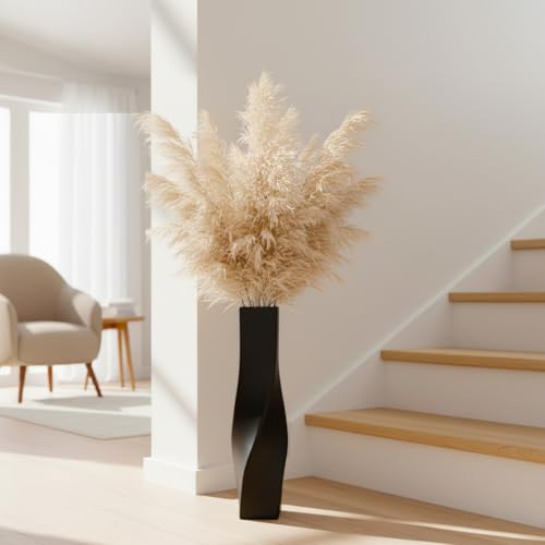 Tall Vase On Floor, 23.62" Twisted Geometric Flower Vase for Home, Living Room, Flower Centerpieces, Shelf, Table, Decor, Creative Unique Decorative Vases - color: Black, size: 23.62 Inches