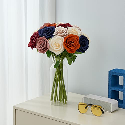 15pcs Fake Roses Artificial Silk Flowers Faux Rose Flower Long Stems Bouquet for Arrangement Wedding Centerpiece Party Home Kitchen Decor - color: 15pcs Coral