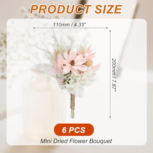 PATIKIL Mini Dried Flower Bouquet, 6 Pcs Pampas Grass Natural Wildflower with Stem Decor Gypsophila Boho Floral Plant Flower for Crafts DIY Photo Props Gift Wedding Decor, Pink/White - color: Pink/White